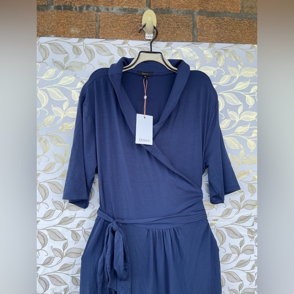 Quince Blue Tencel Lyocell Wrap Maxi Dress XL | Minimalist Quiet Luxury NWT - Picture 5 of 13